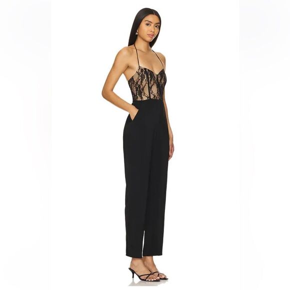 Superdown Revolve Bella Lace Jumpsuit illusion black nude bodice one piece XS - Picture 2 of 11